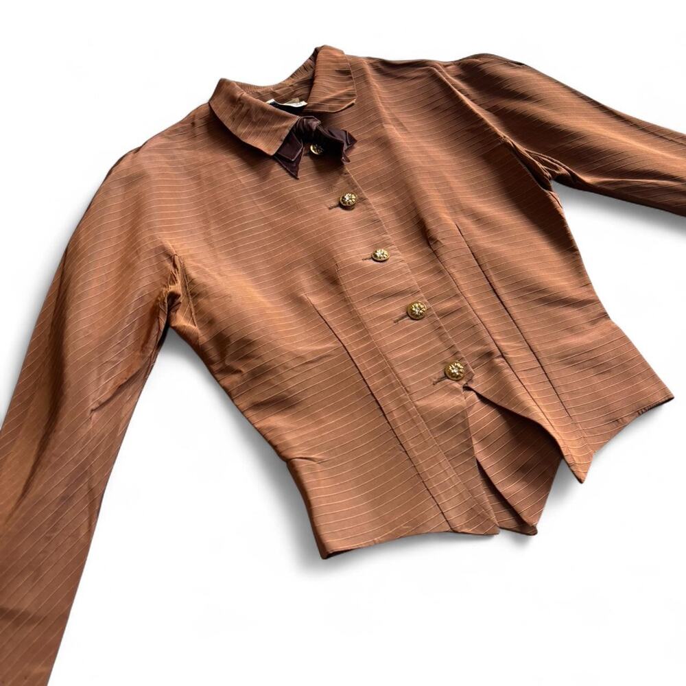 True Vintage 40s Brown Tailored Blouse – Cottagecore Bow Detail S
